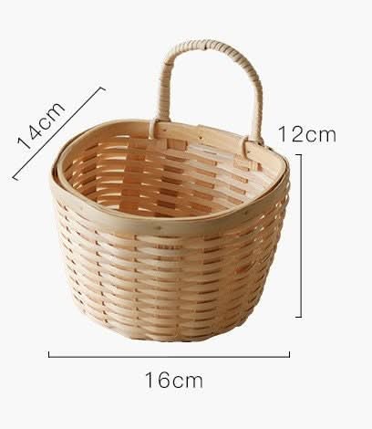 Woven rattan clear wood kitchen wall hanging basket for fruit, vegetables, and storage.